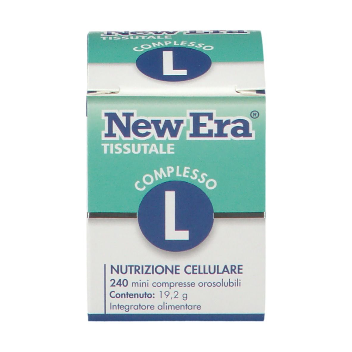 Scatola New Era Tissutale Complesso L. Scritta: 240 mini compresse orosolubili. Con illustrazione.