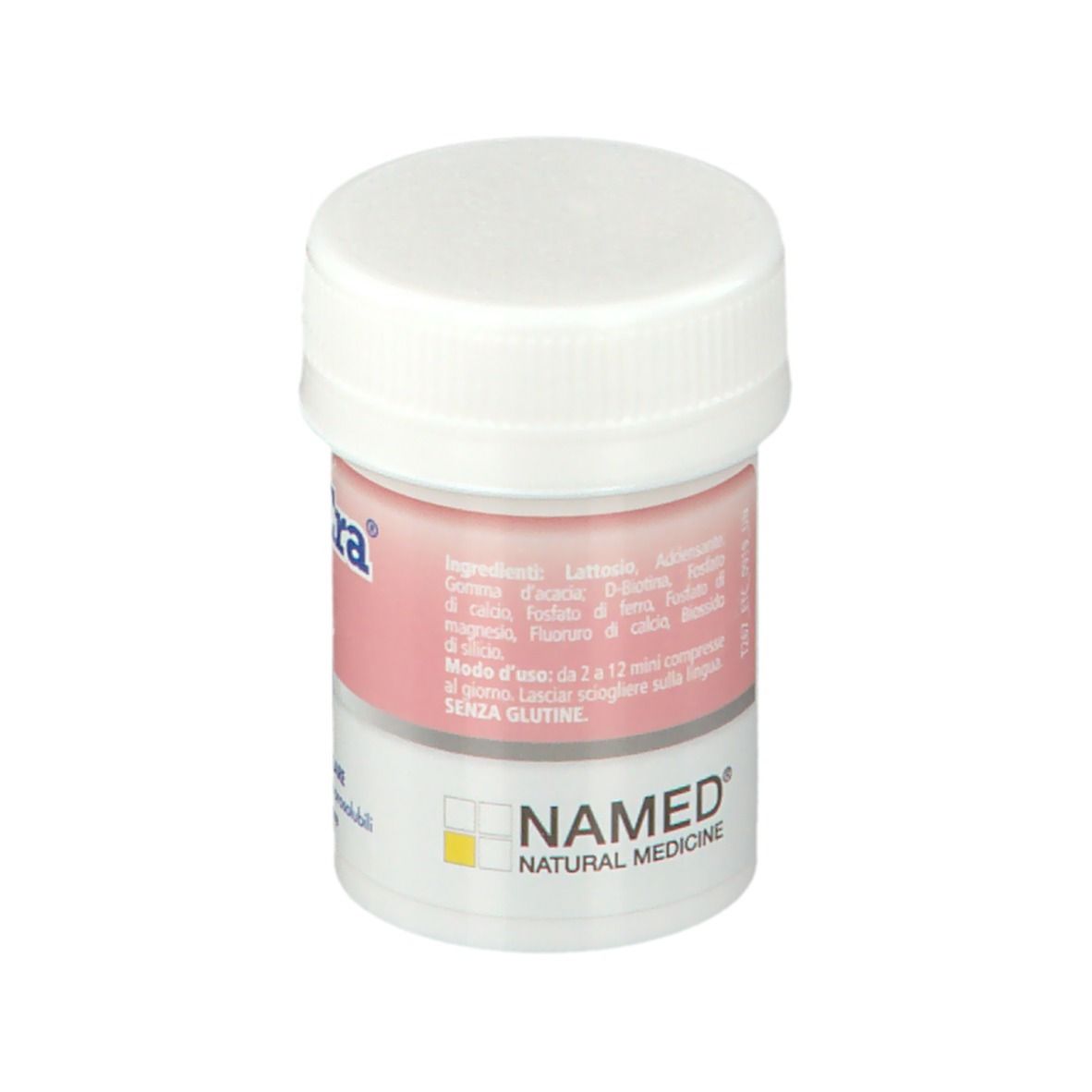 Flacone New Era® Gewebekomplex R. Tappo bianco, etichetta rosa con informazioni sul prodotto. Logo NAMED NATURAL MEDICINE.