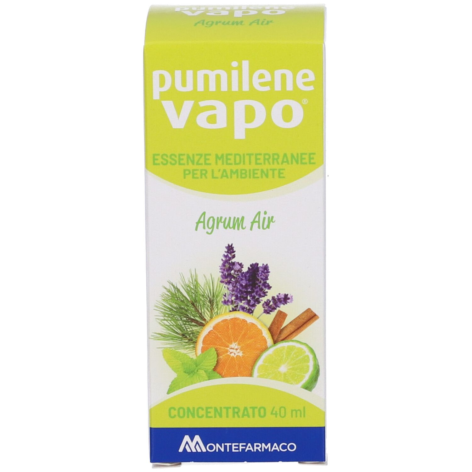 Pumilene Vapo Essenze Mediterranee, Agrum Air, 40 ml Konzentrat. Mit Orangen-, Limetten-, Lavendel- und Pinienmotiven.