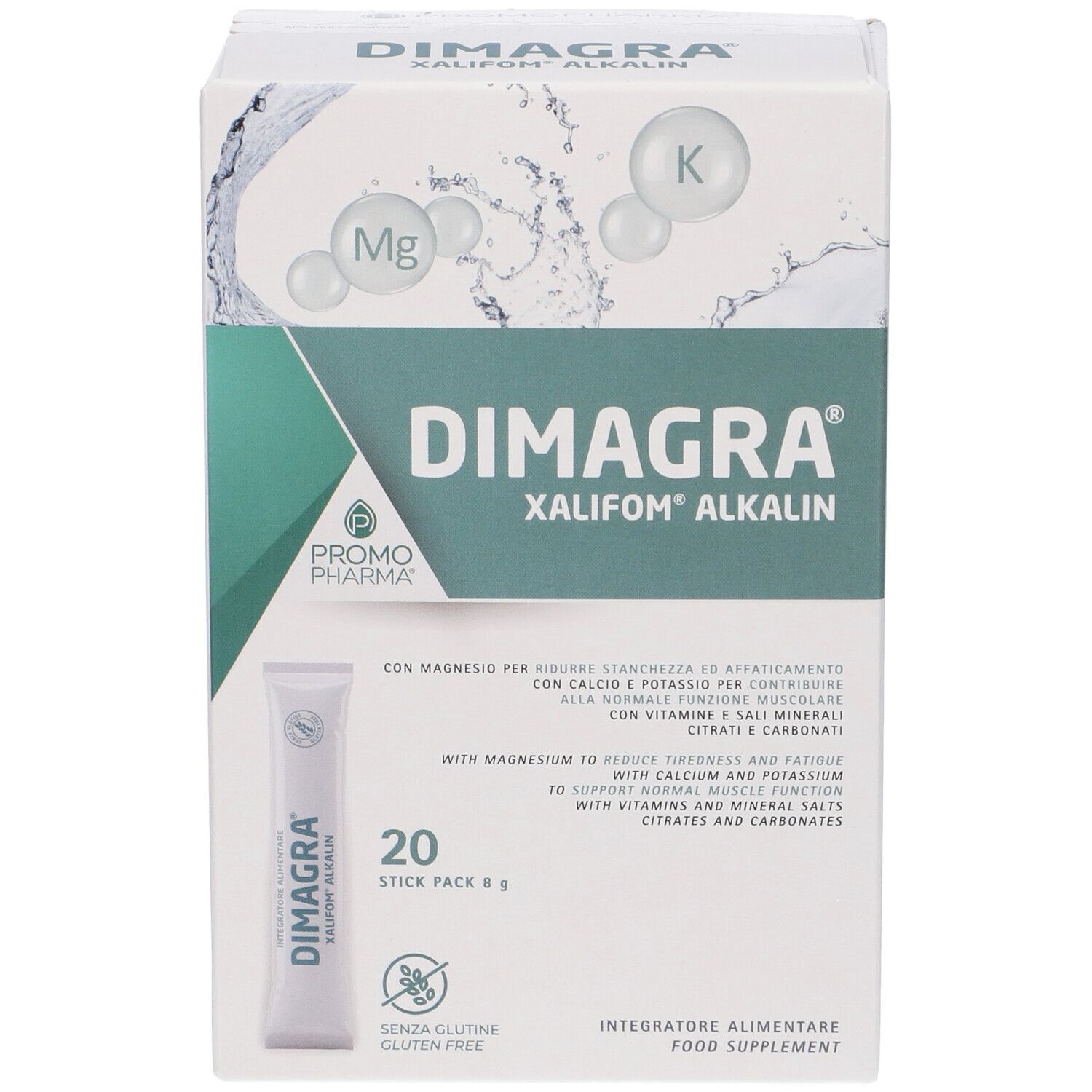 Vorderseite der Dimagra Xalifom Alkalin Schachtel mit einem einzelnen Beutel.