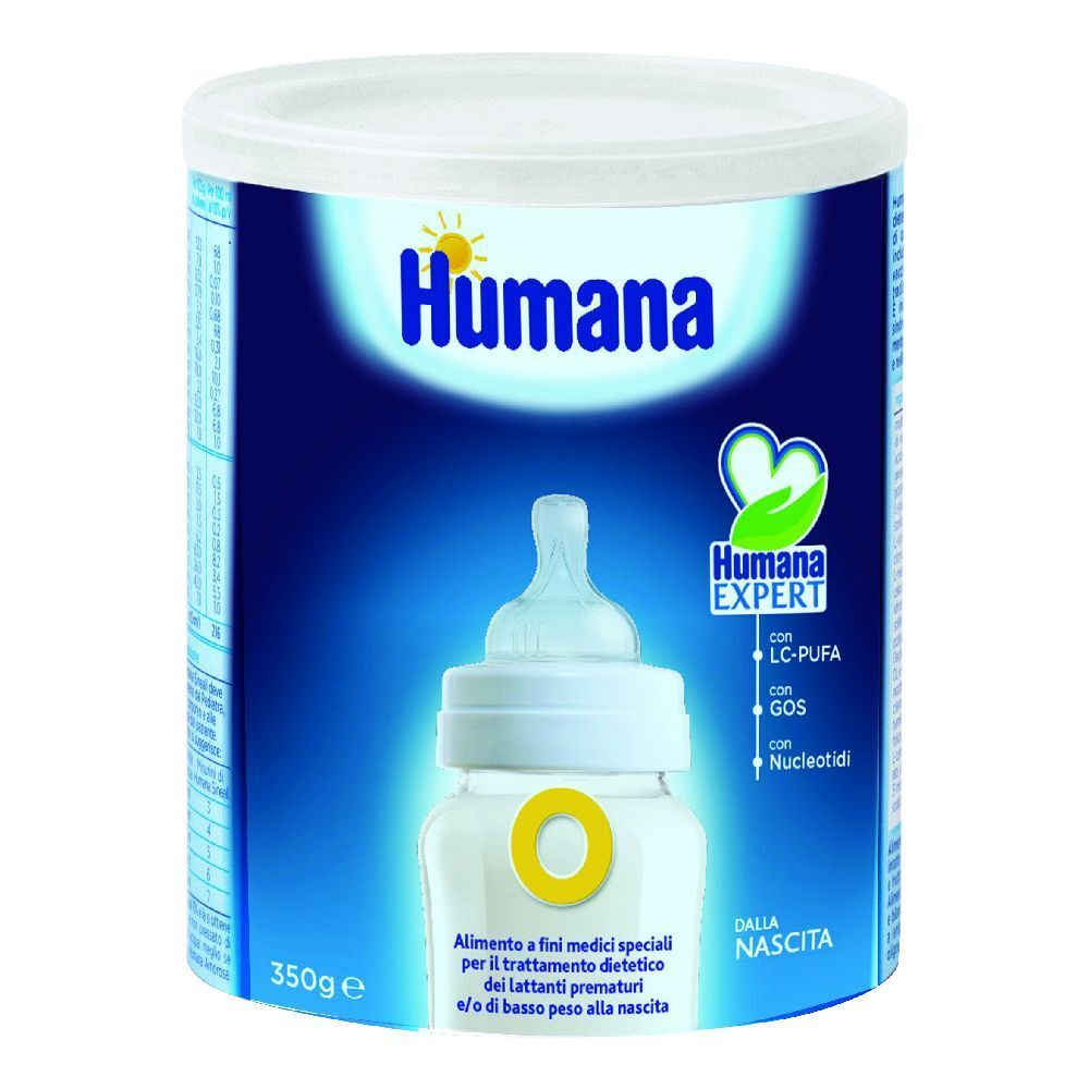 Barattolo Humana. Scritte Humana, Expert, LC-PUFA, GOS, Nucleotidi. 350g.e. Per lattanti prematuri e/o basso peso alla nascita.