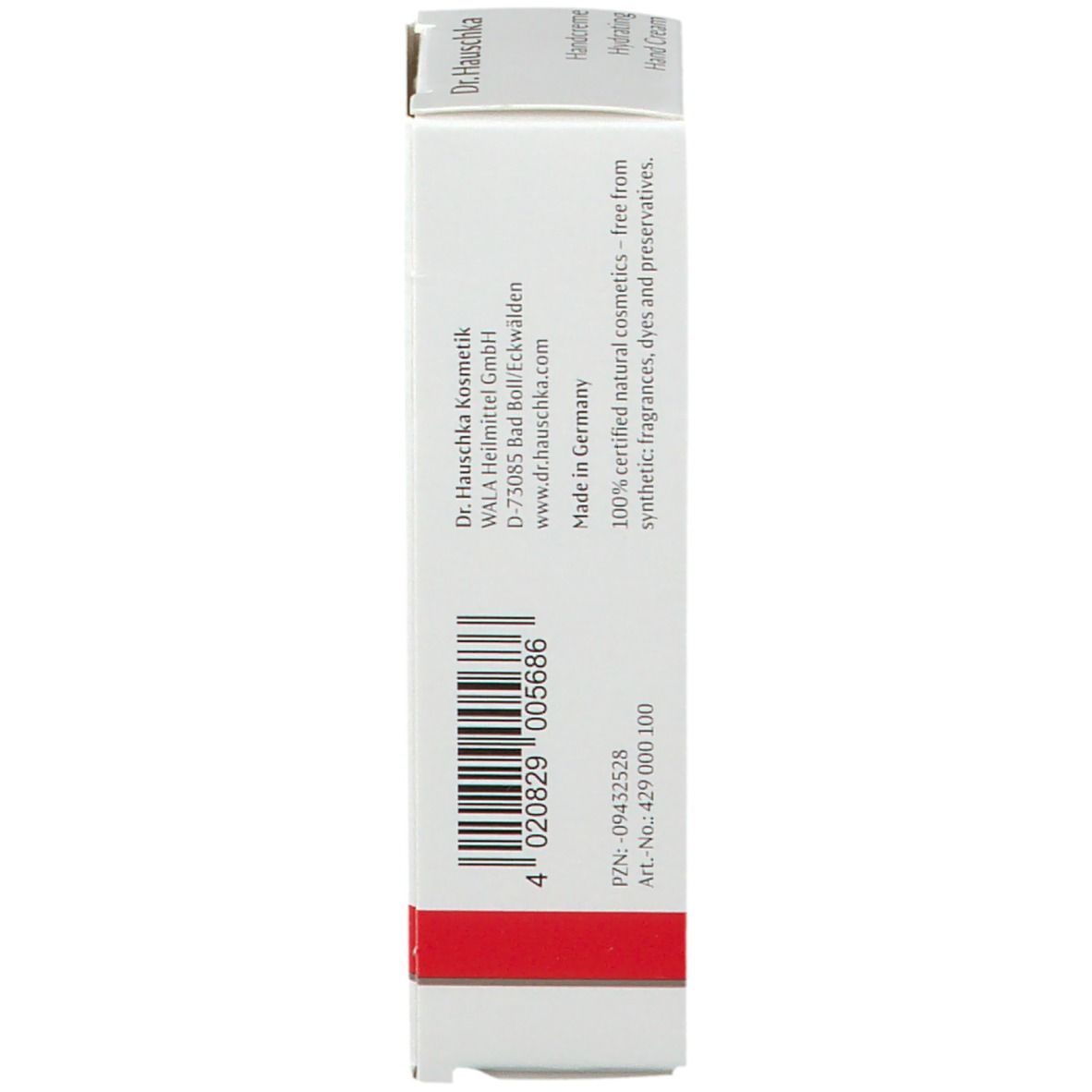 Confezione bianca. Scritta: Dr. Hauschka, 100% cosmetici naturali, Made in Germany.