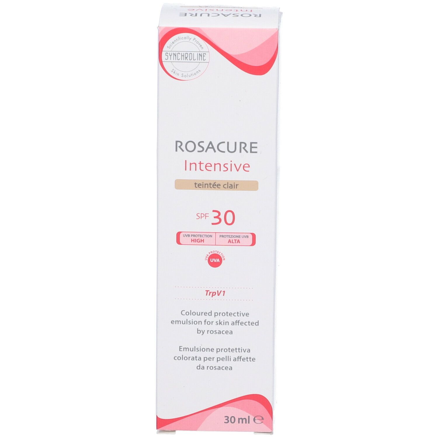 Scatola. Scritto: Rosacure Intensive Teint Clair SPF 30. Emulsione protettiva colorata per la pelle.