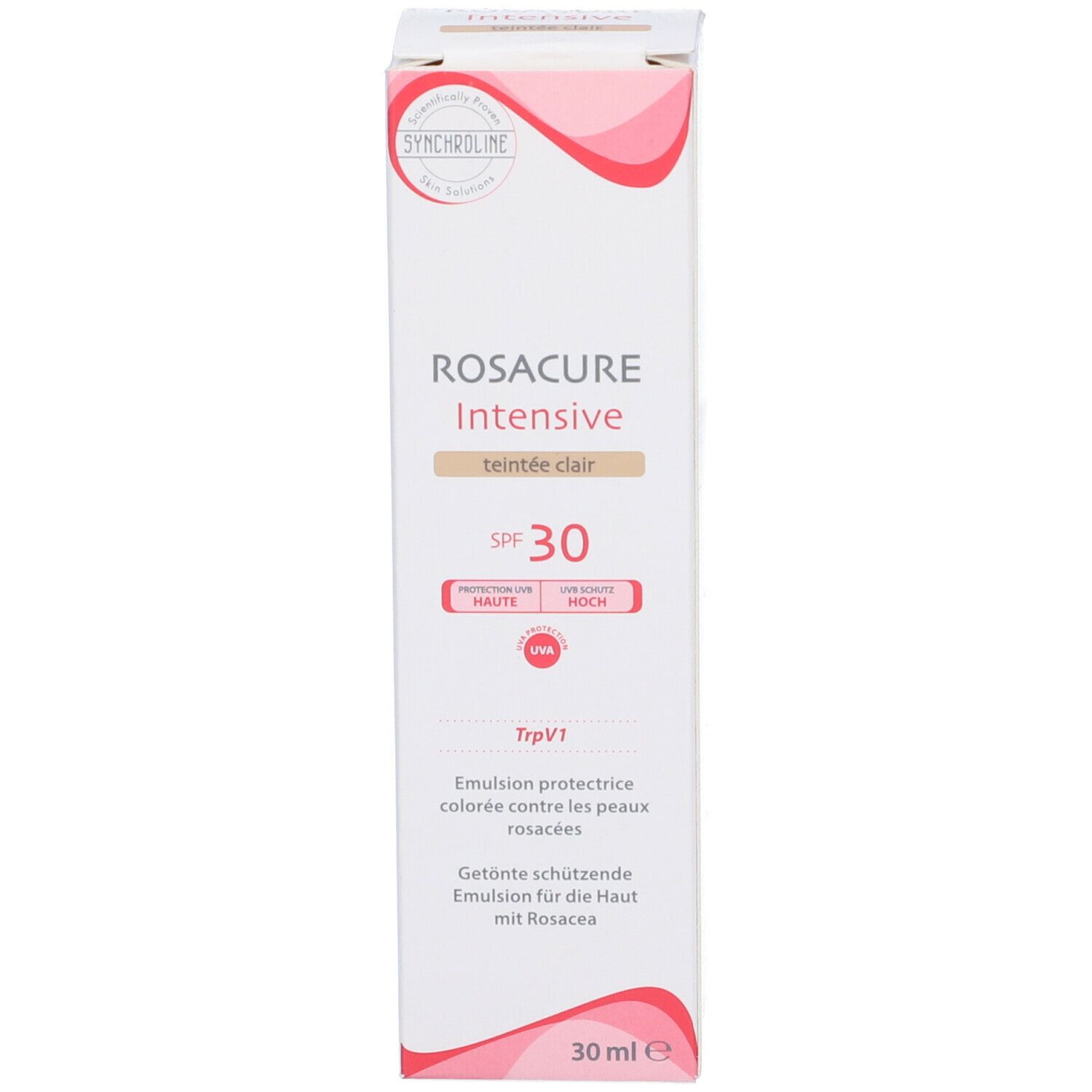 Scatola. Scritto: Rosacure Intensive Teint Clair SPF 30. Emulsione protettiva colorata per la pelle.