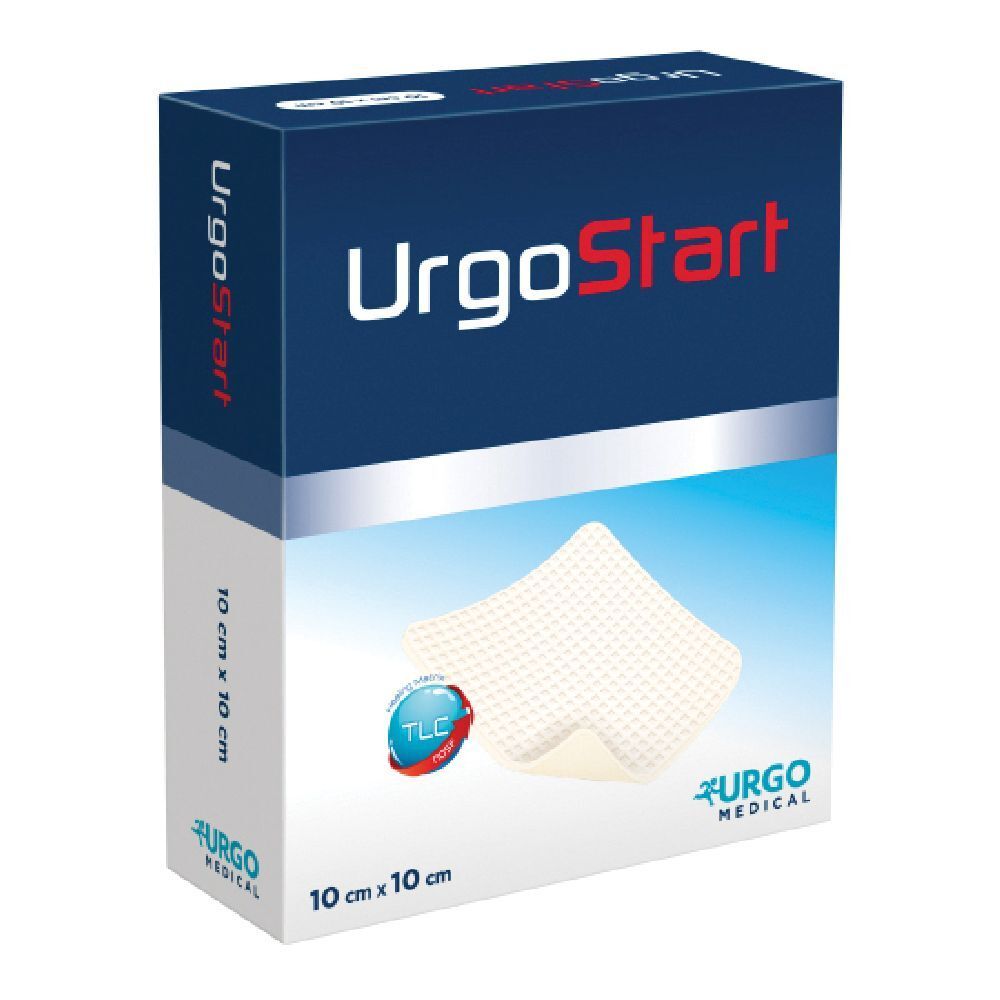 Confezione di UrgoStart Medic. Scatola blu e bianca con prodotto e logo. Dimensioni 10 x 10 cm.