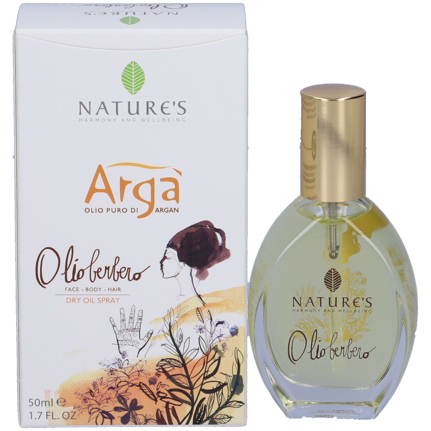 Flacone e confezione. Scritta "Arga Olio berbero".