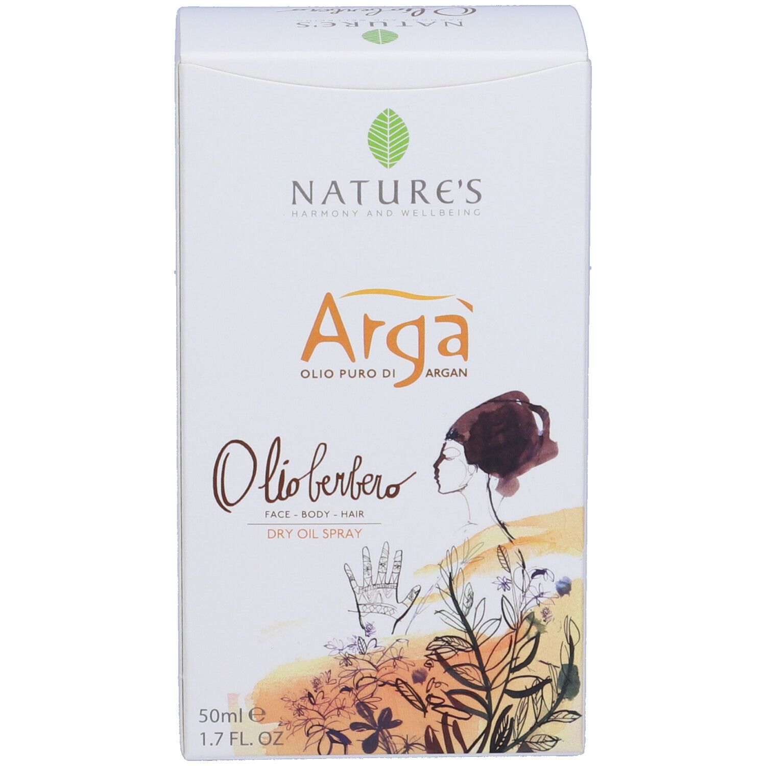 Confezione del prodotto. Scritta "Arga Olio berbero".