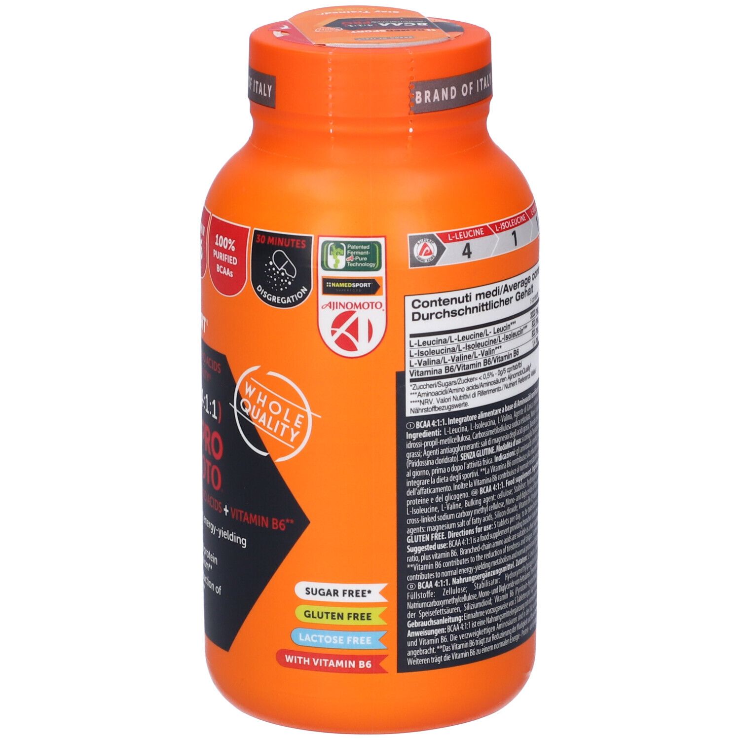 Dos du flacon orange BCAA Extreme Pro. Contient informations nutritionnelles et ingrédients.
