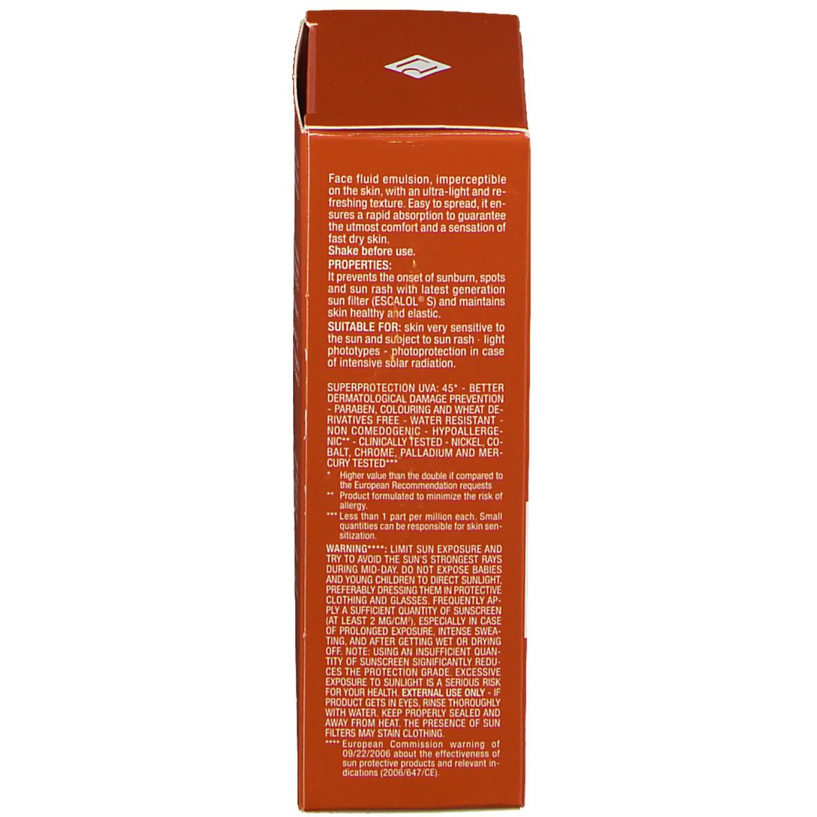 Lato della scatola arancione. Testo in inglese. 50 ml/1.69 fl. oz. 0% Derivati.