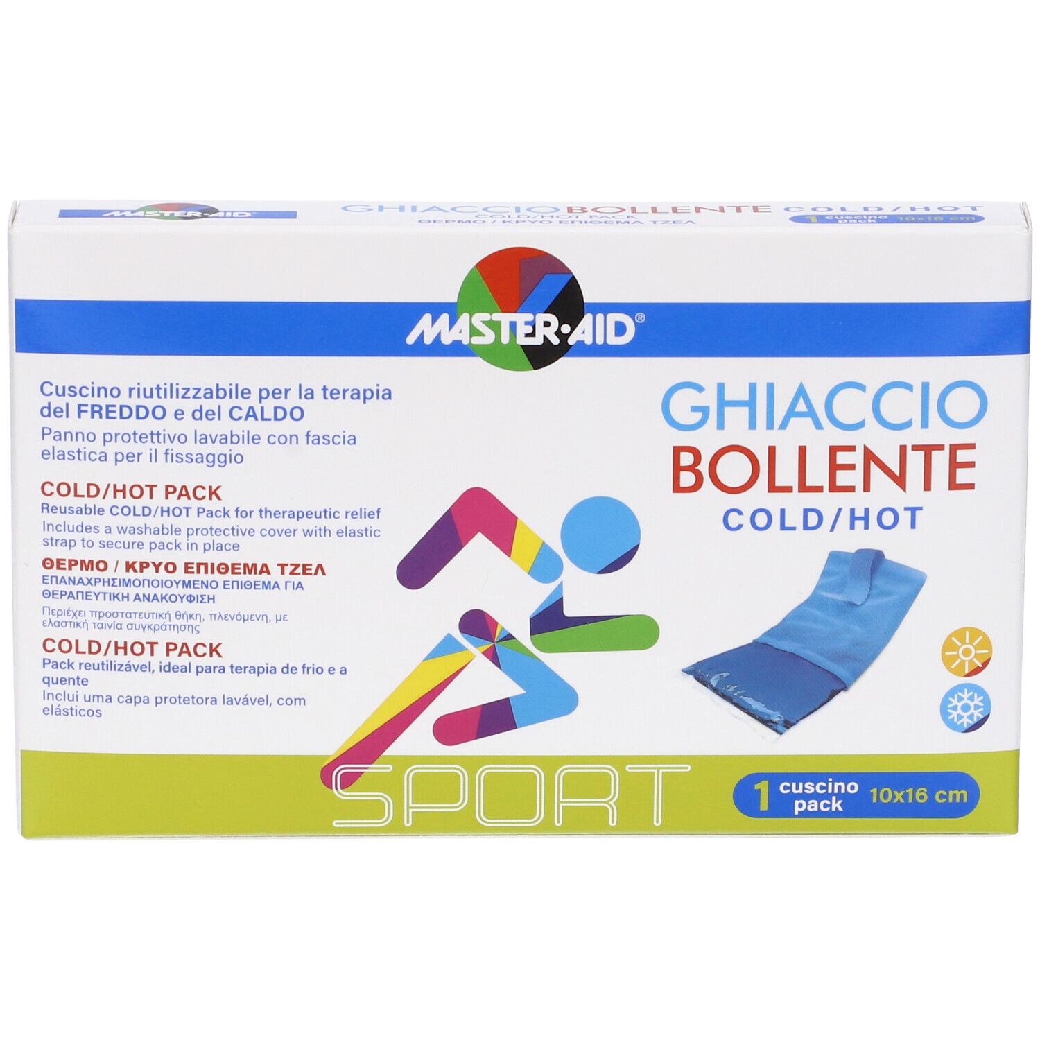 Ghiaccio Bollente Cold/Hot Pack Verpackung. Enthält ein Kissen, 10x16 cm. Marke: Master-Aid.
