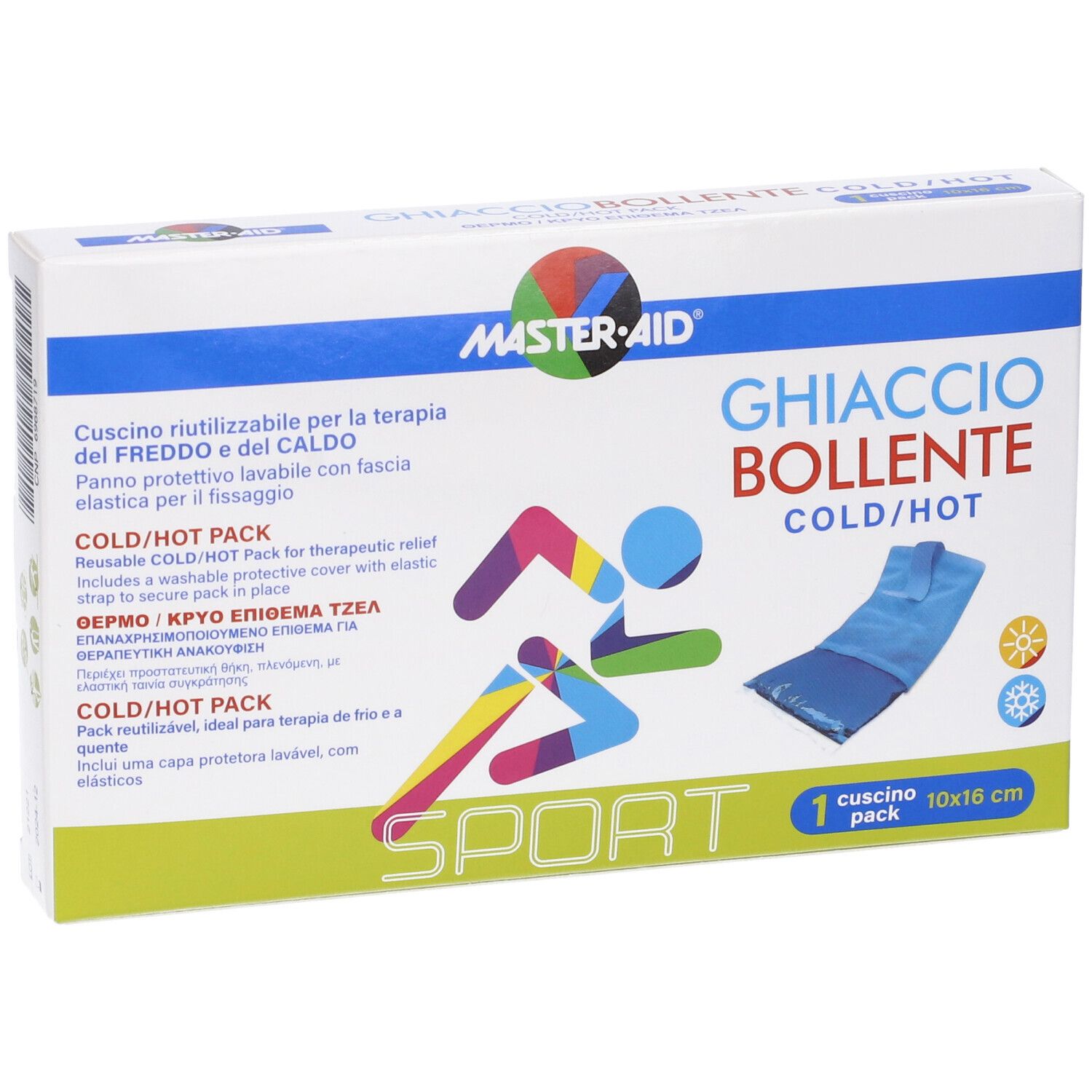 Ghiaccio Bollente Cold/Hot Pack Verpackung. Enthält ein Kissen, 10x16 cm. Marke: Master-Aid.