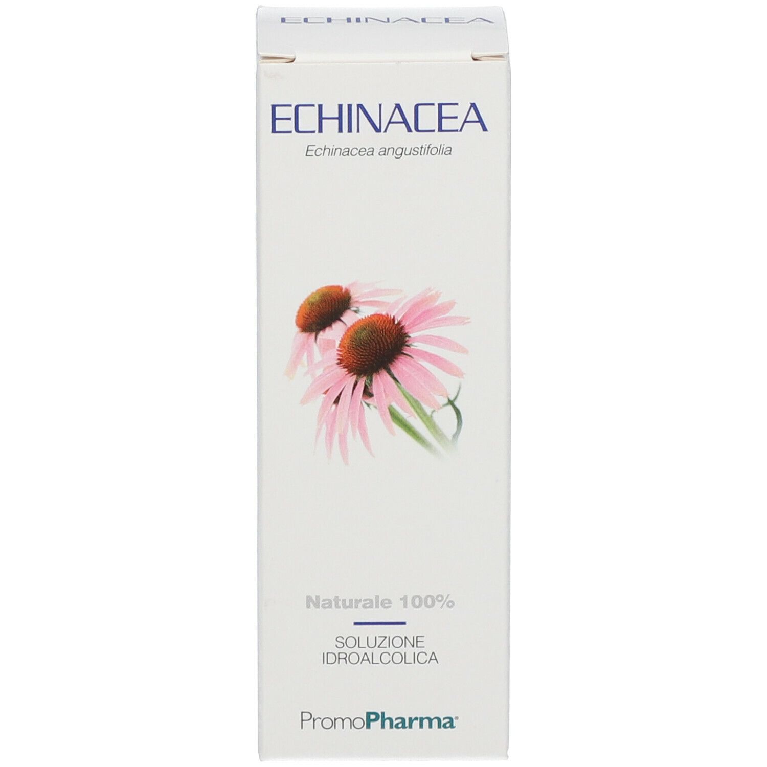 Scatola bianca con nome del prodotto e illustrazione floreale. Marchio PromoPharma®.