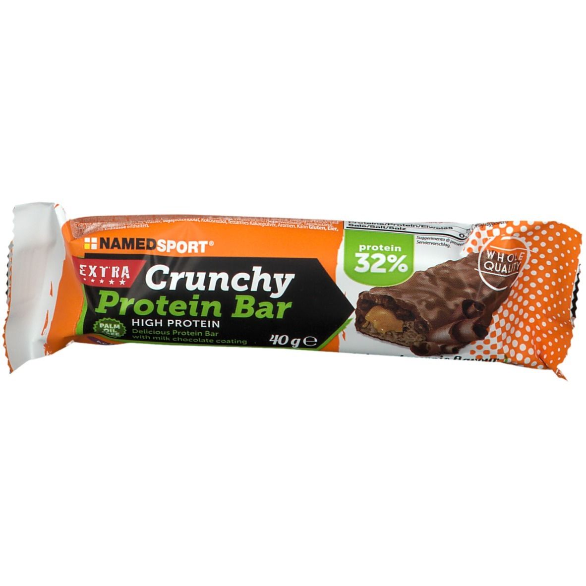 Barretta proteica gusto choco-brownie. Confezione con logo del marchio e nome del prodotto. Contiene il 32% di proteine. 40g.