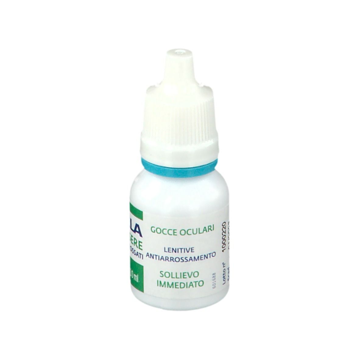 Piccolo flacone bianco con anello blu e tappo bianco. Testo: STILLA Benessere Occhi Arrossati. Flacone 10 ml.