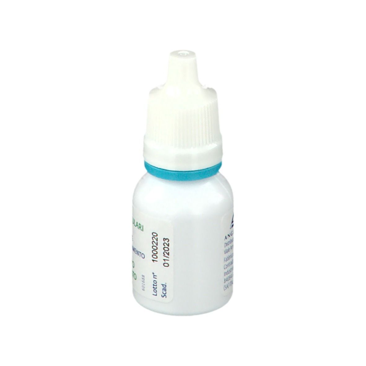 Piccolo flacone bianco con anello blu e tappo bianco. Testo: STILLA Benessere Occhi Arrossati. Scadenza 01/2023.