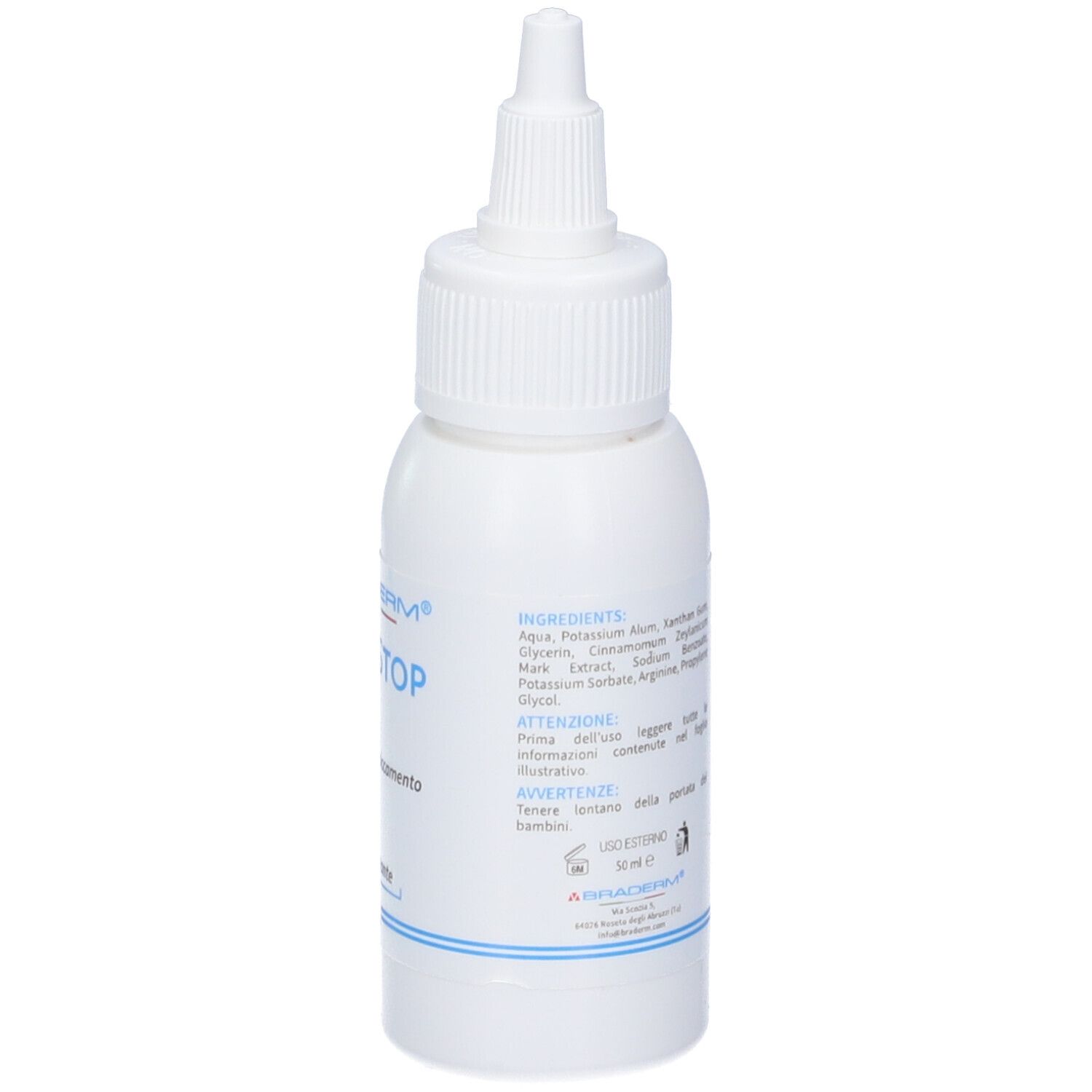 Flacone bianco con beccuccio dosatore. Scritta Narestop, con protezione, riduce la secchezza, emolliente. Gel idratante. Elenco ingredienti.