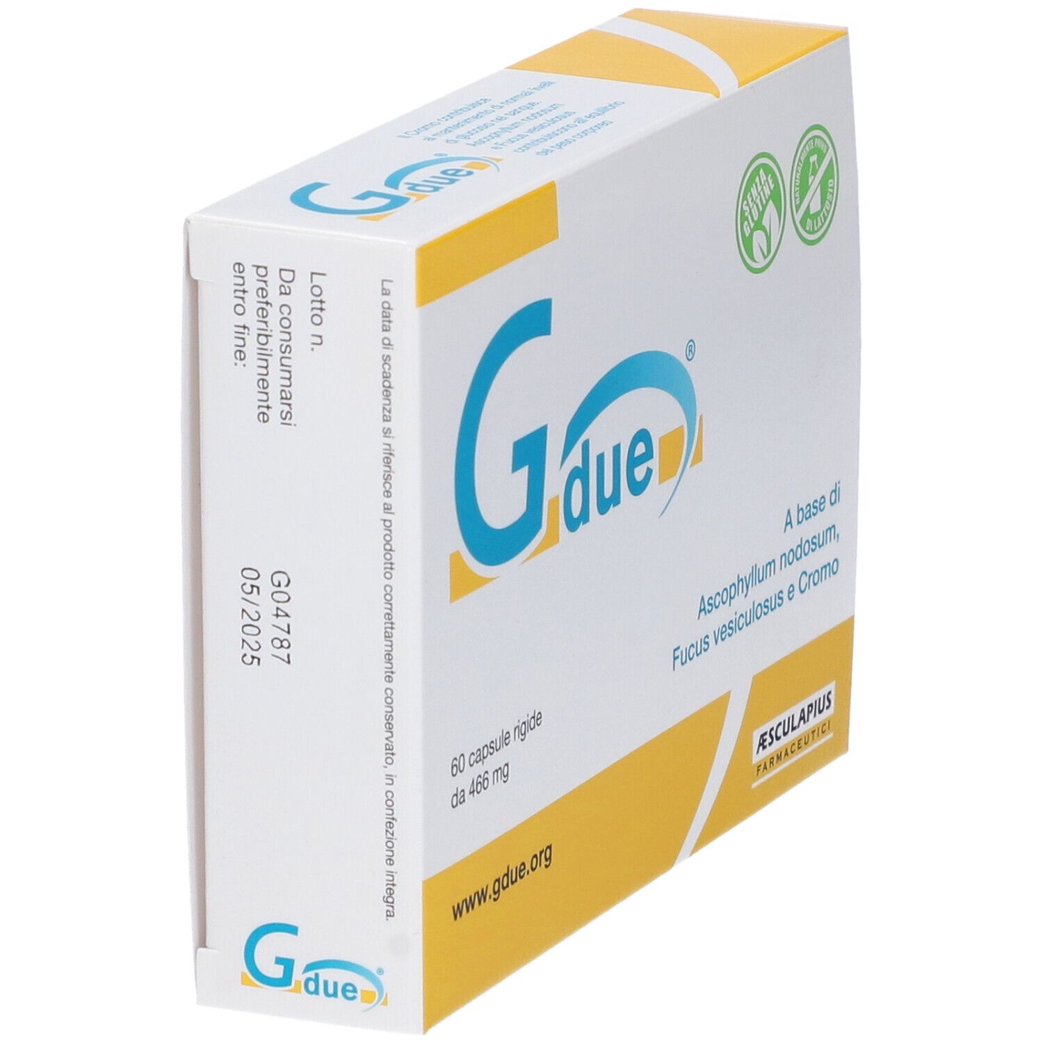 Emballage du produit avec logo et nom. Contient 60 gélules. Sans gluten et sans lactose.