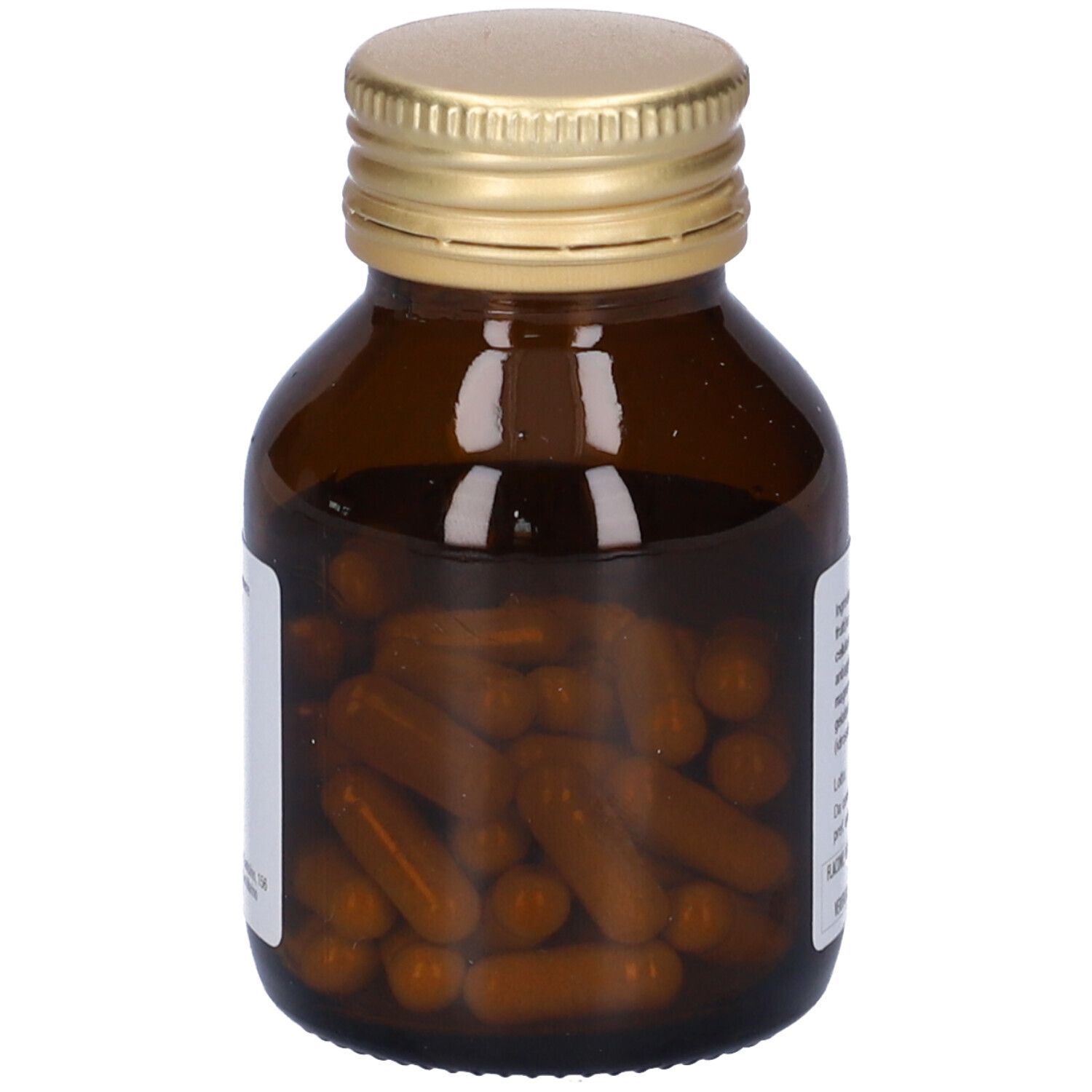 Flacone vetro marrone con tappo dorato. Capsule visibili. Marchio PromoPharma®.