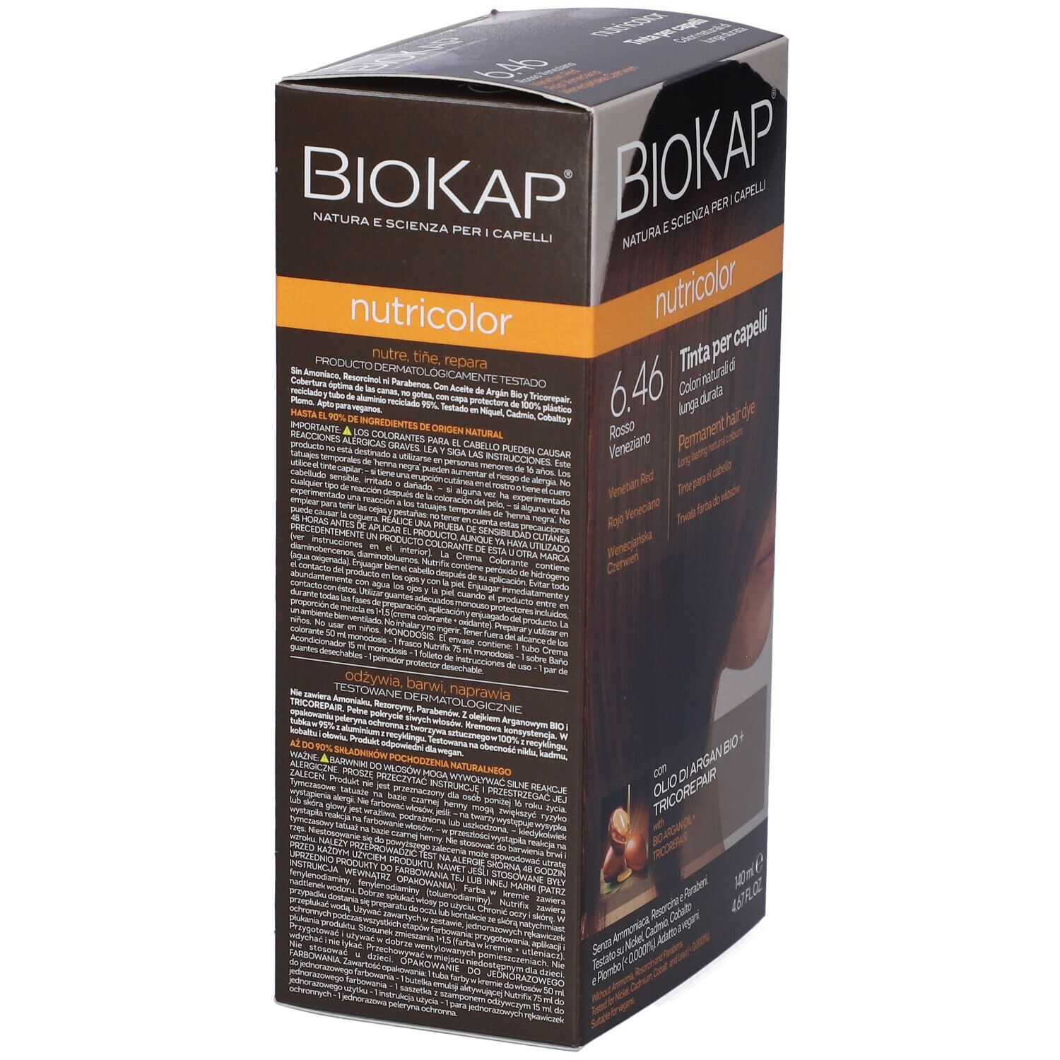 Biokap Nutricolor 6.46 Tönung für Haare, Rot-Braun, mit Arganöl und Keratin.