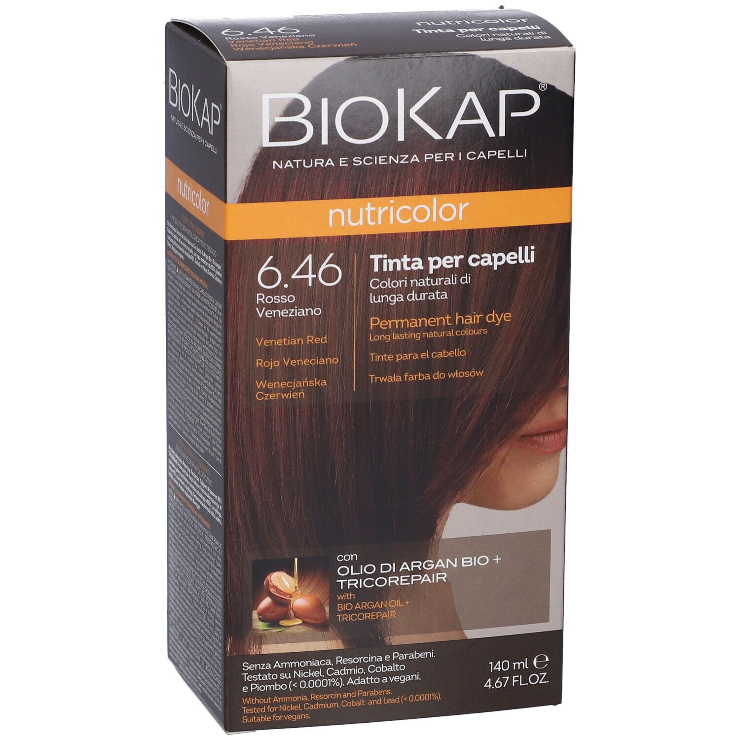 Haarfärbebox "Biokap Nutricolor" 6.46 Rosso Veneziano, permanente Farbe.