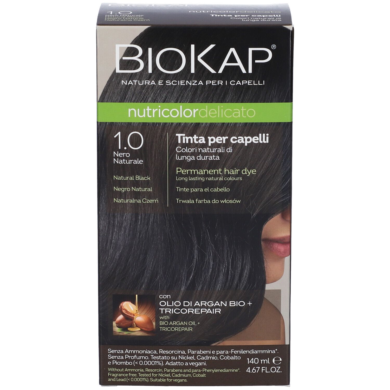BIOKAP Nutricolordelicato 1.0 Nero Naturale permanente Haarfarbe.