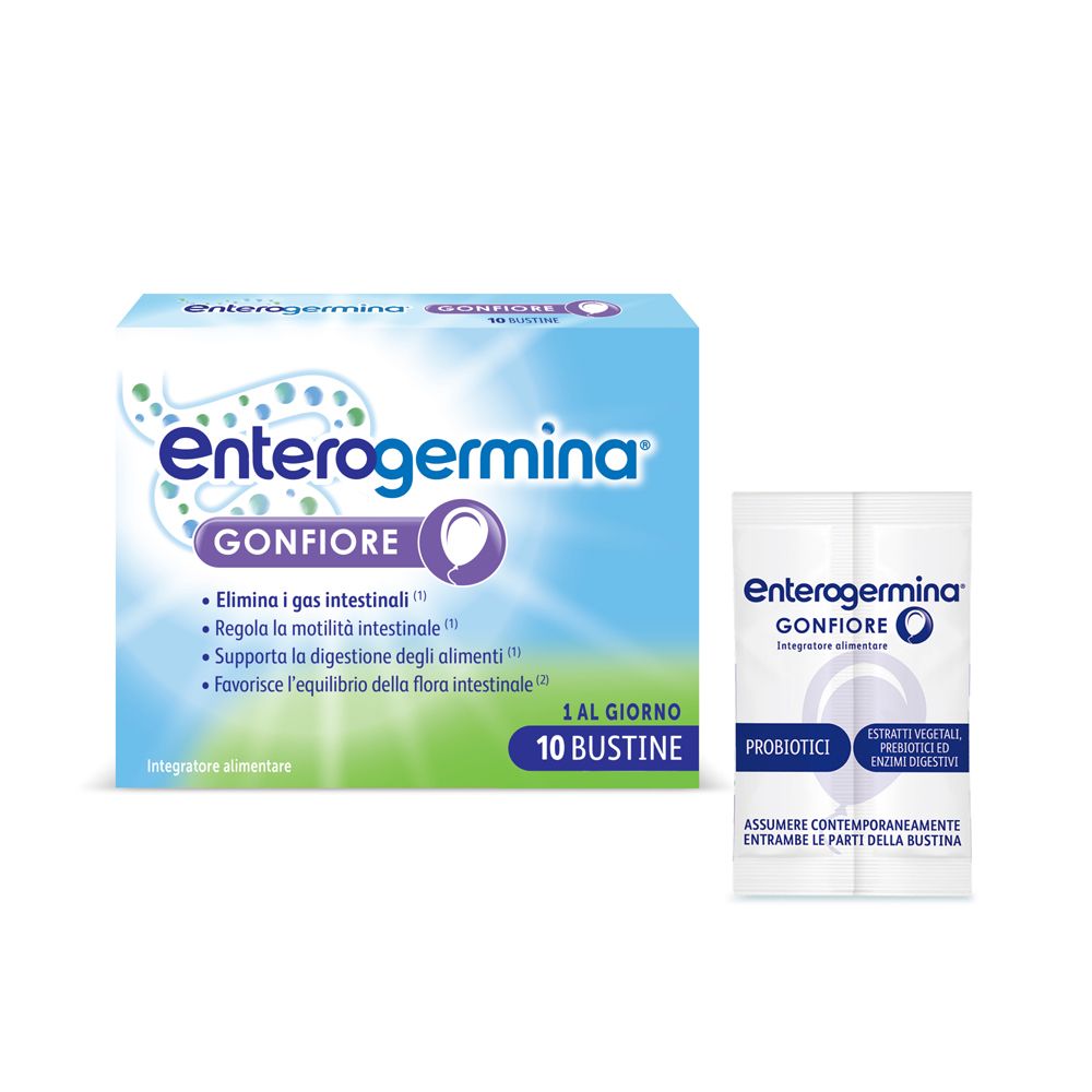 Enterogermina Gonfiore, Probiotici, Enzimi Digestivi, Fermenti Lattici, Adulti, Contro Gonfiore Addominale, 10 Bustine