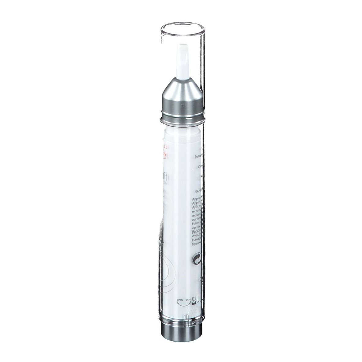 Avène PhysioLift Falten Filler. Weiße Tube mit silberner Spitze und Kappe. Produktname und Text aufgedruckt. 15ml.