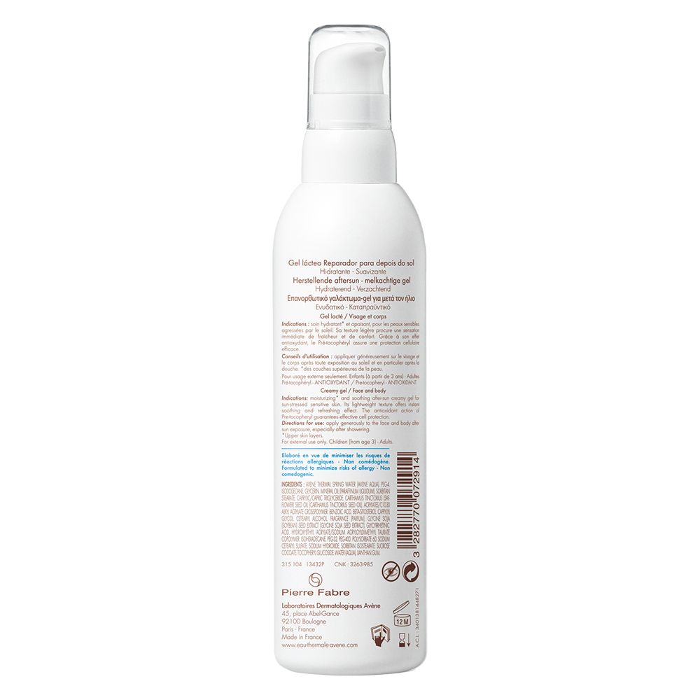 Rückseite der weißen Flasche. Text in mehreren Sprachen. Herstellerinformationen. Barcode und Logos.