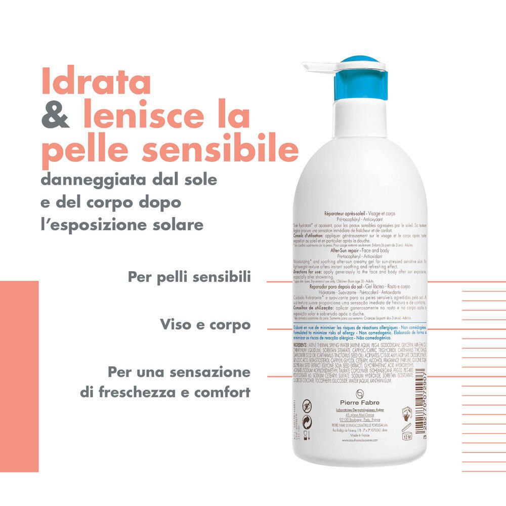 Texte sur fond rose. Inscription: Idrat & lenisce la pelle sensibile. Pour peaux sensibles. Viso e corpo.