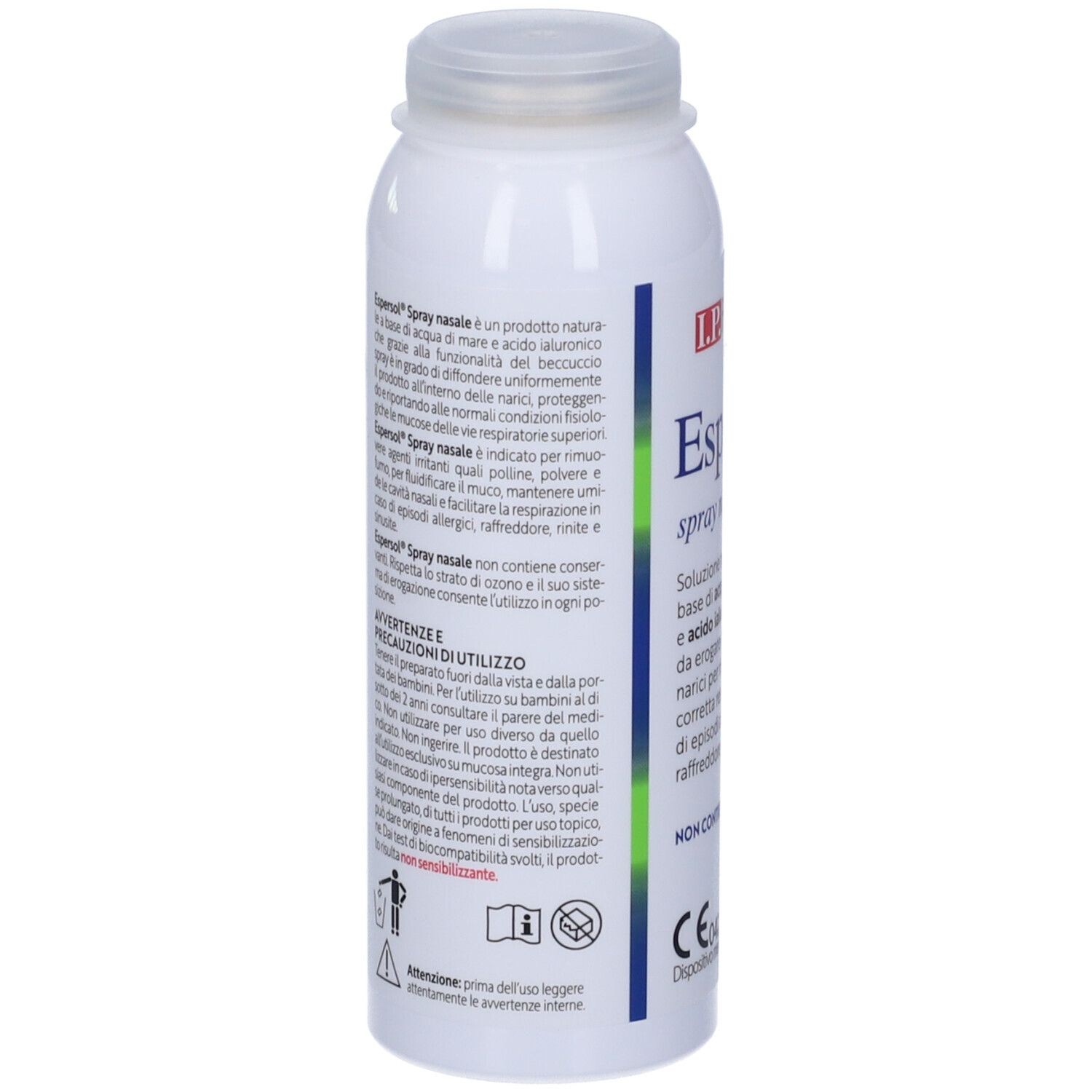 Retro flacone bianco con testo. Informazioni sul prodotto e precauzioni.