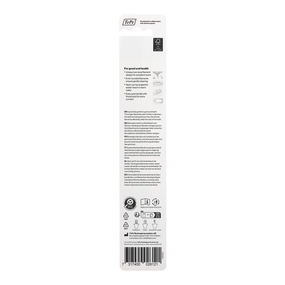 Verpackung eines TePe Interdentalbürsten-Sets mit verschiedenen Größen.