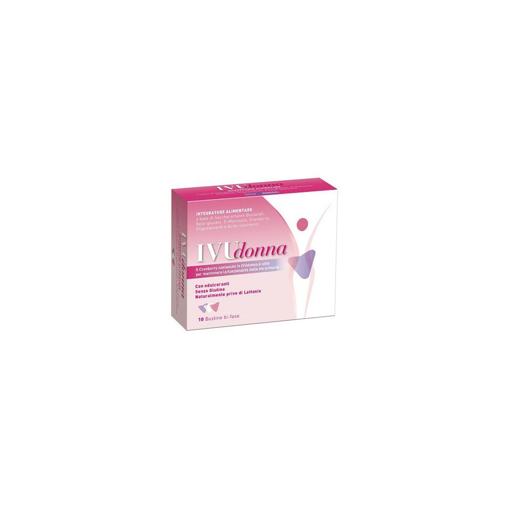 Scatola rosa IVU Donna, 10 Bustine Bifase. Logo e scritte visibili.
