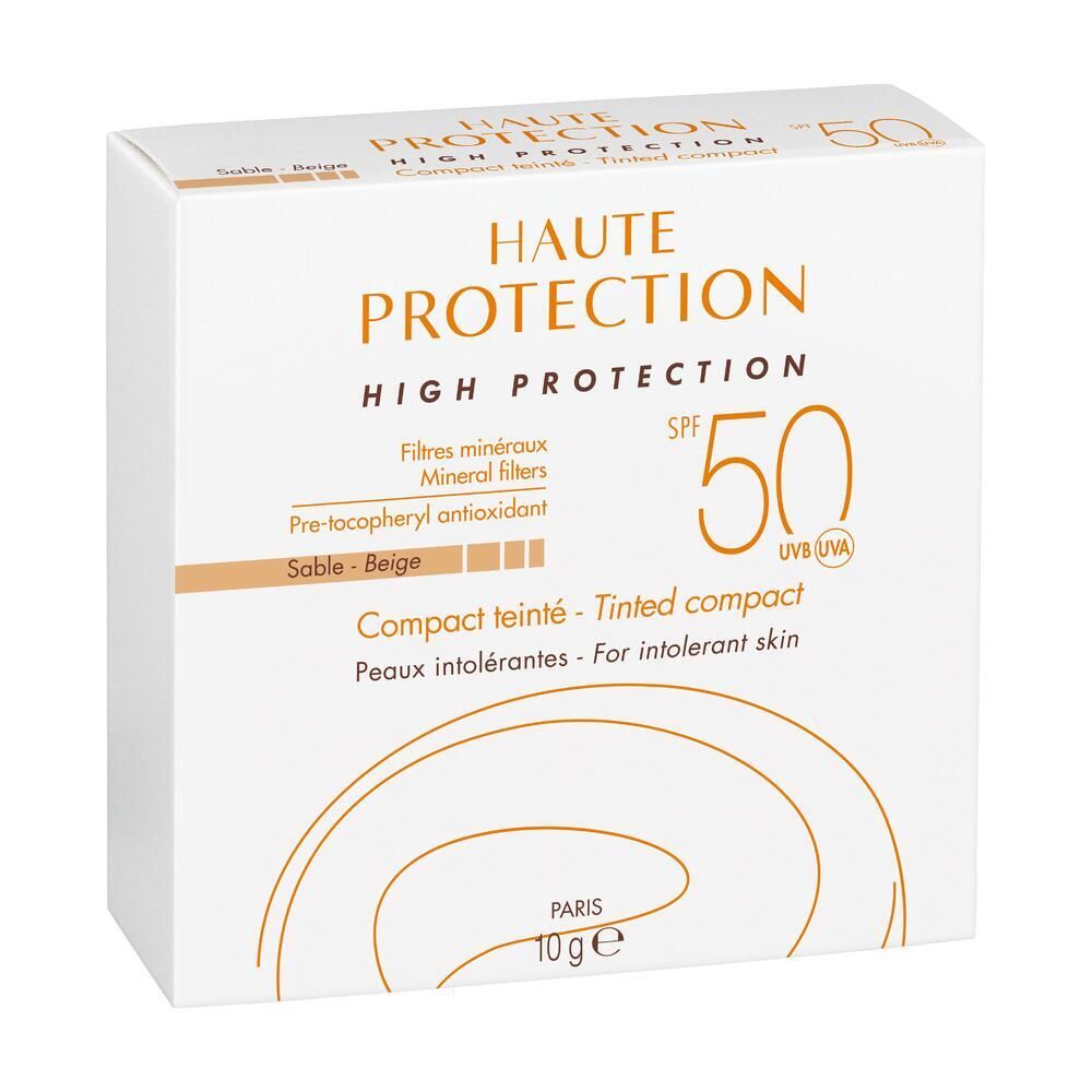 Confezione rettangolare bianca con nome del prodotto e SPF 50. Tonalità beige « Sable - Beige ».