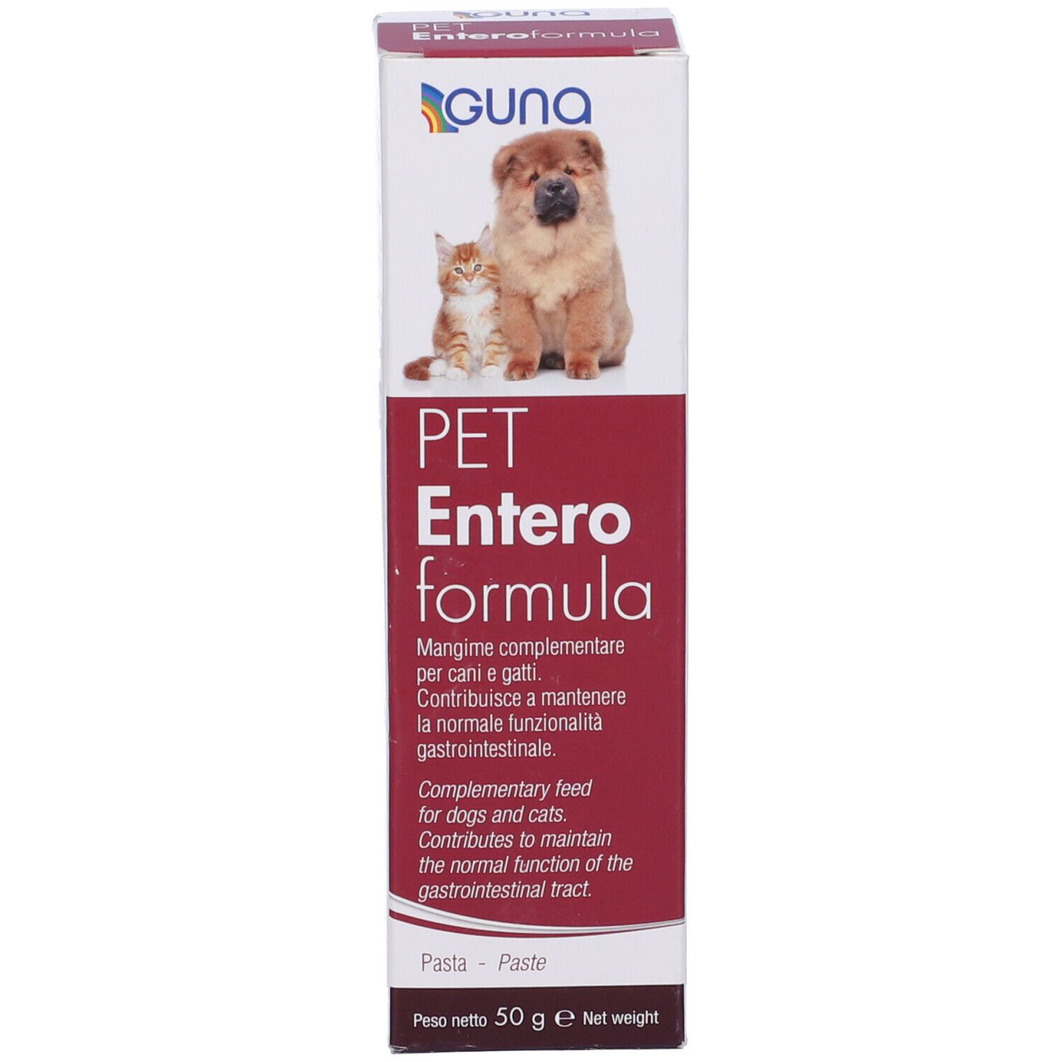 Guna PET Enteroformula. Confezione. Immagine cane e gatto. 50 g.