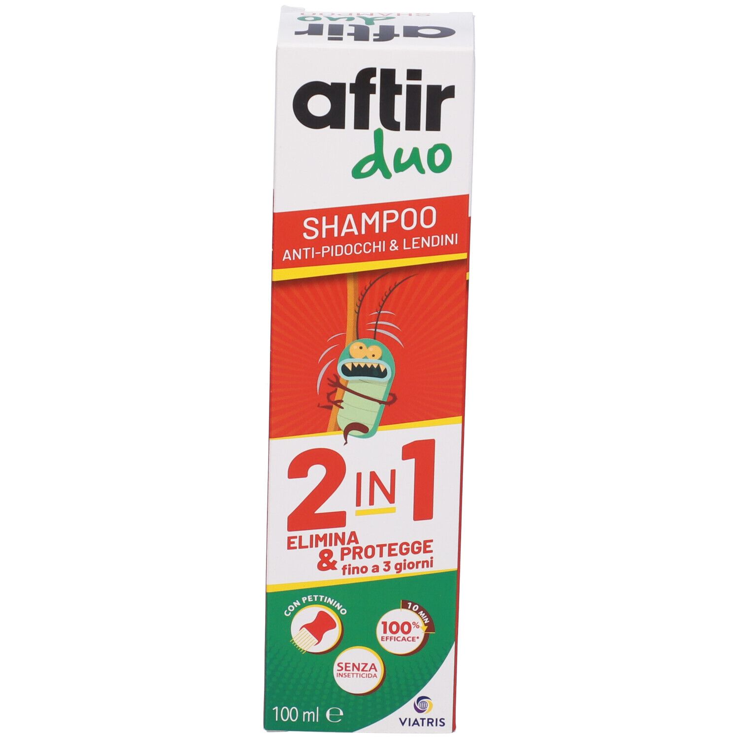 Flasche mit 100 ml After Duo Shampoo gegen Läuse und Nissen.