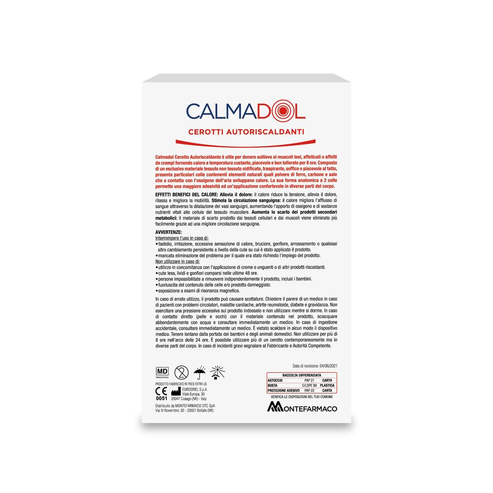Calmadol Cerotti Autoriscaldanti Verpackung mit 6 Pflastern.