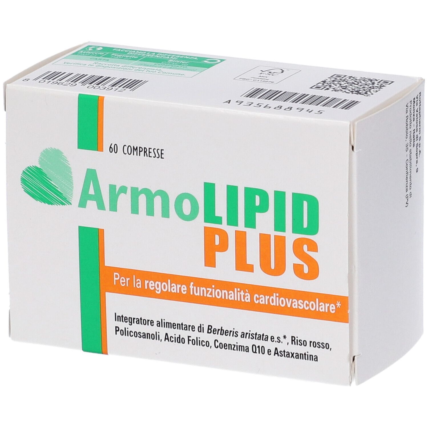 Boîte de comprimés ArmoLIPID PLUS. Inscription : 60 comprimés. Logo vert et orange.