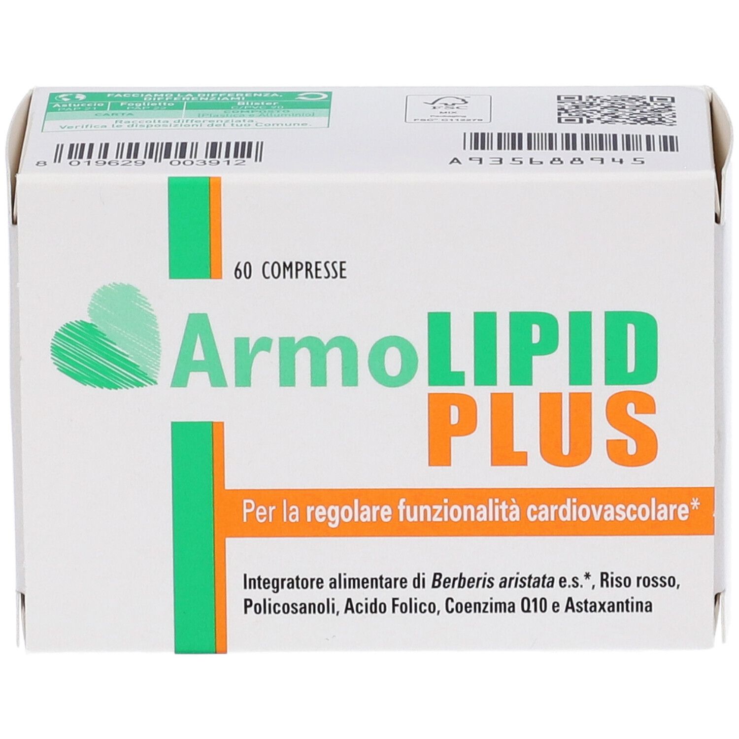 Boîte ArmoLIPID PLUS. Inscription : 60 comprimés. Logo vert et orange.