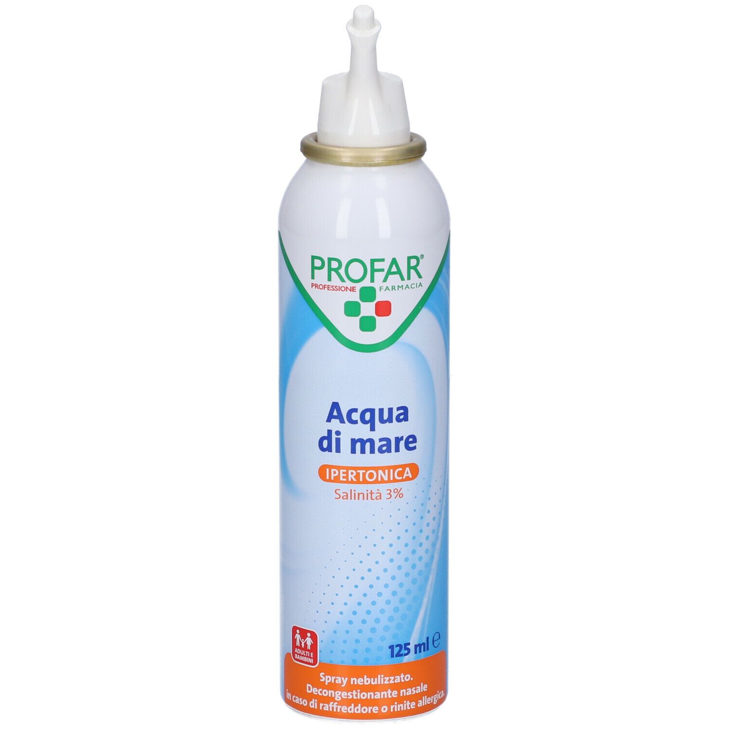 Flacone spray bianco PROFAR, Acqua di mare, Ipertonica 3%. Con erogatore. 125 ml.