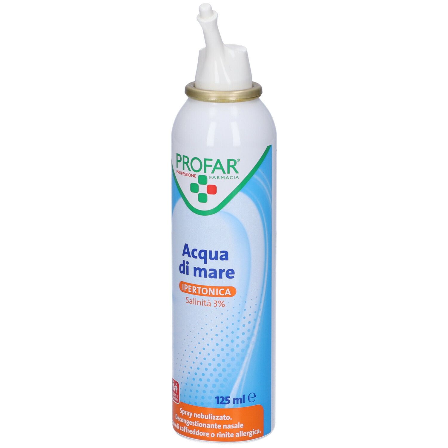 Flacone spray bianco PROFAR, Acqua di mare, Ipertonica 3%. Con erogatore. 125 ml.