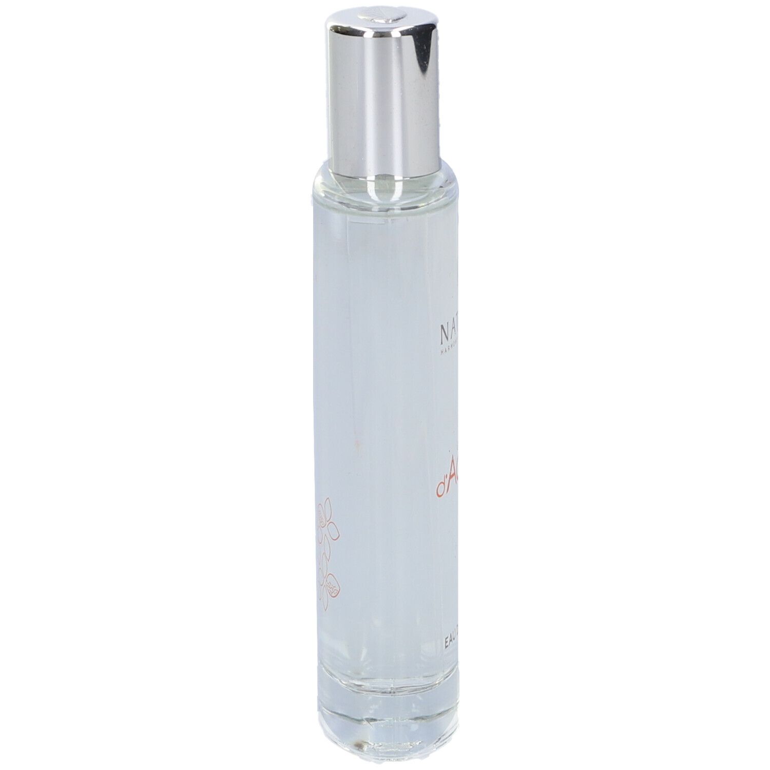 Flacone di Eau de Toilette. Scritta: Nature's Giardino d'Agrumi Eau de Toilette. Design floreale sul flacone.