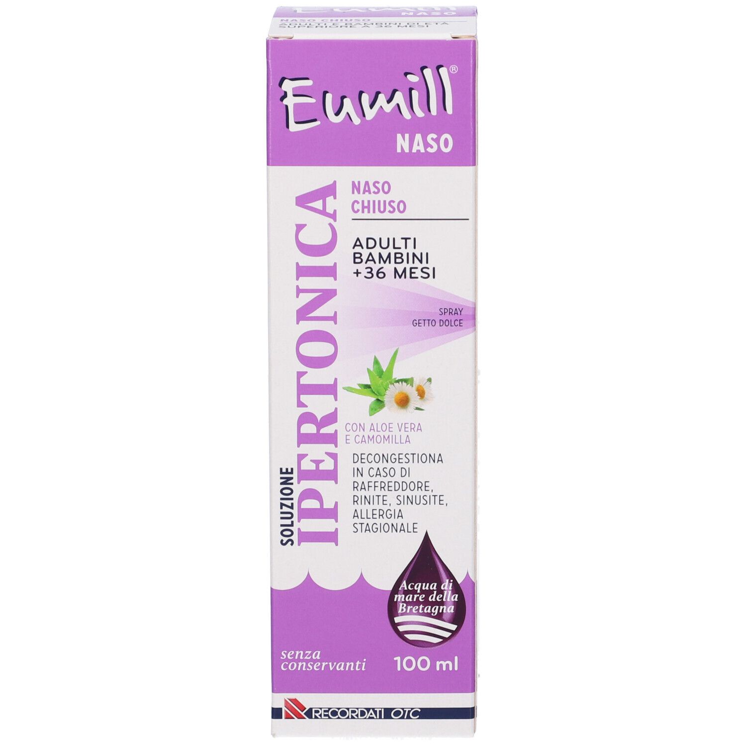 Eumill Naso Chiuso Ipertonica Spray für Erwachsene und Kinder ab 36 Monaten, 100 ml.