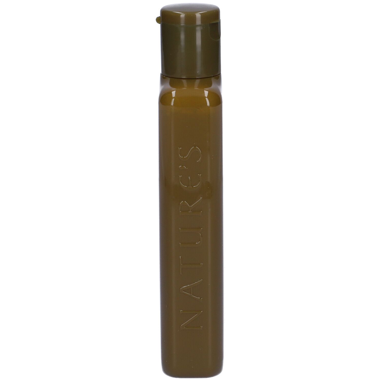Braune Flasche mit Klappdeckel, "NATURE'S"-Prägung.