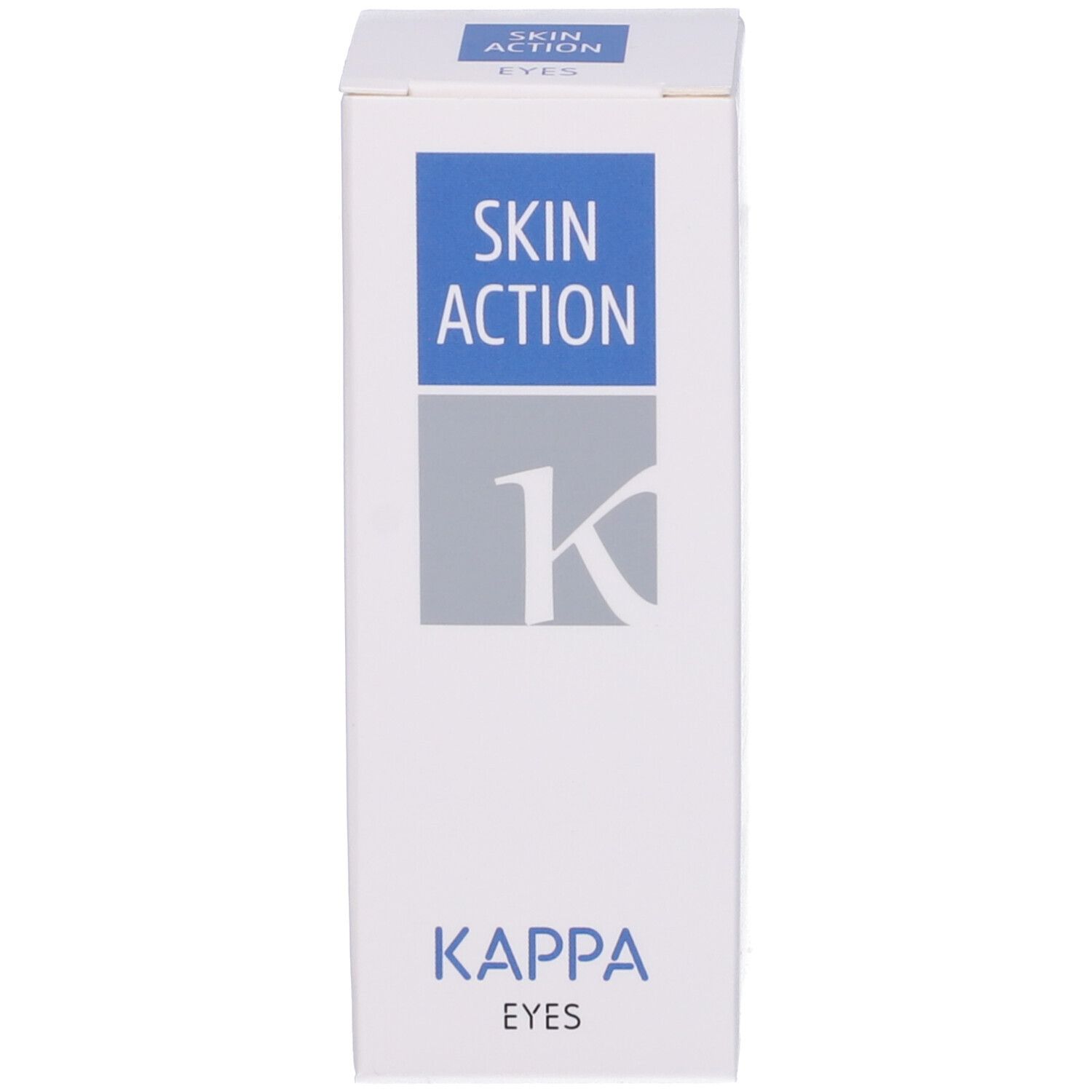 Confezione Skin Action Kappa Eyes. Bianca, logo e scritta blu.