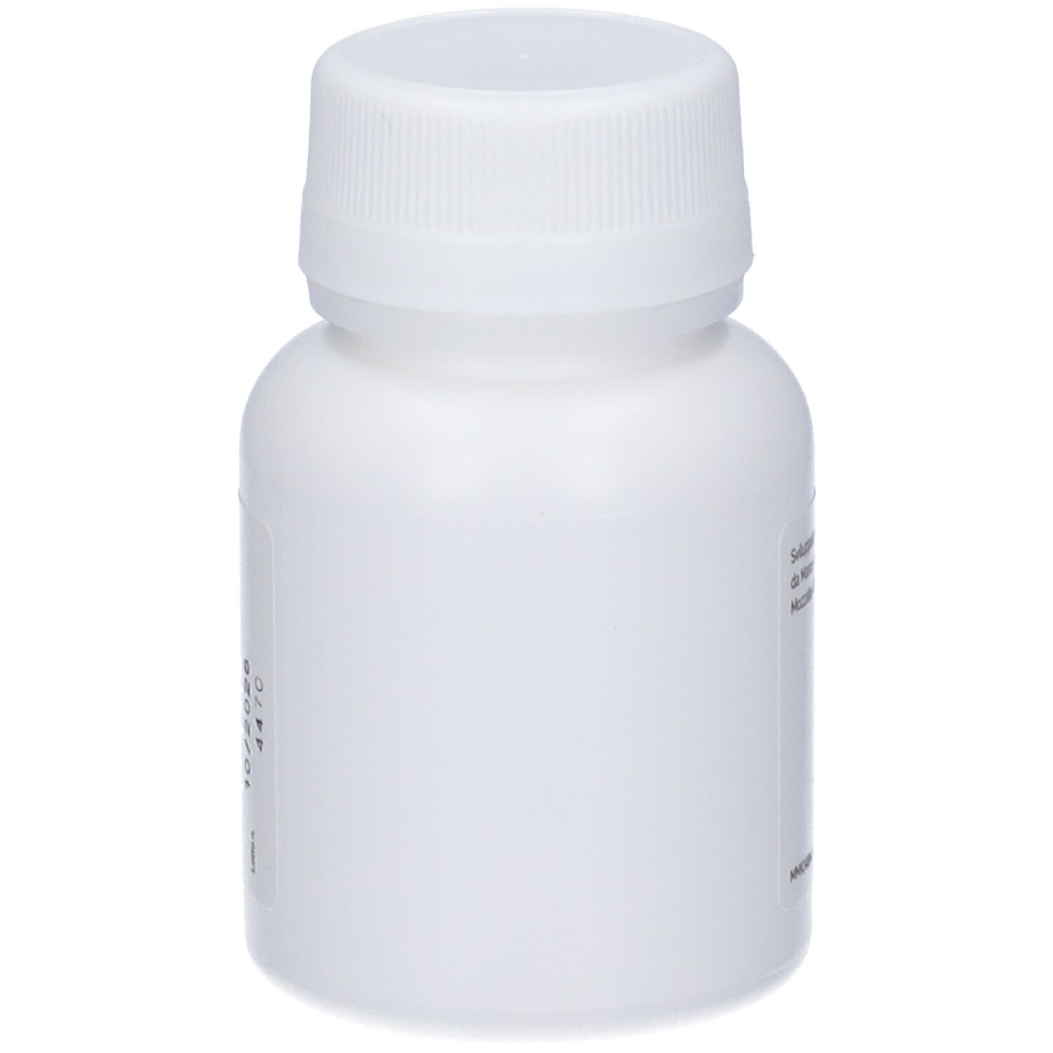 Weiße Flasche mit weißem Deckel. Keine sichtbaren Produktinformationen.
