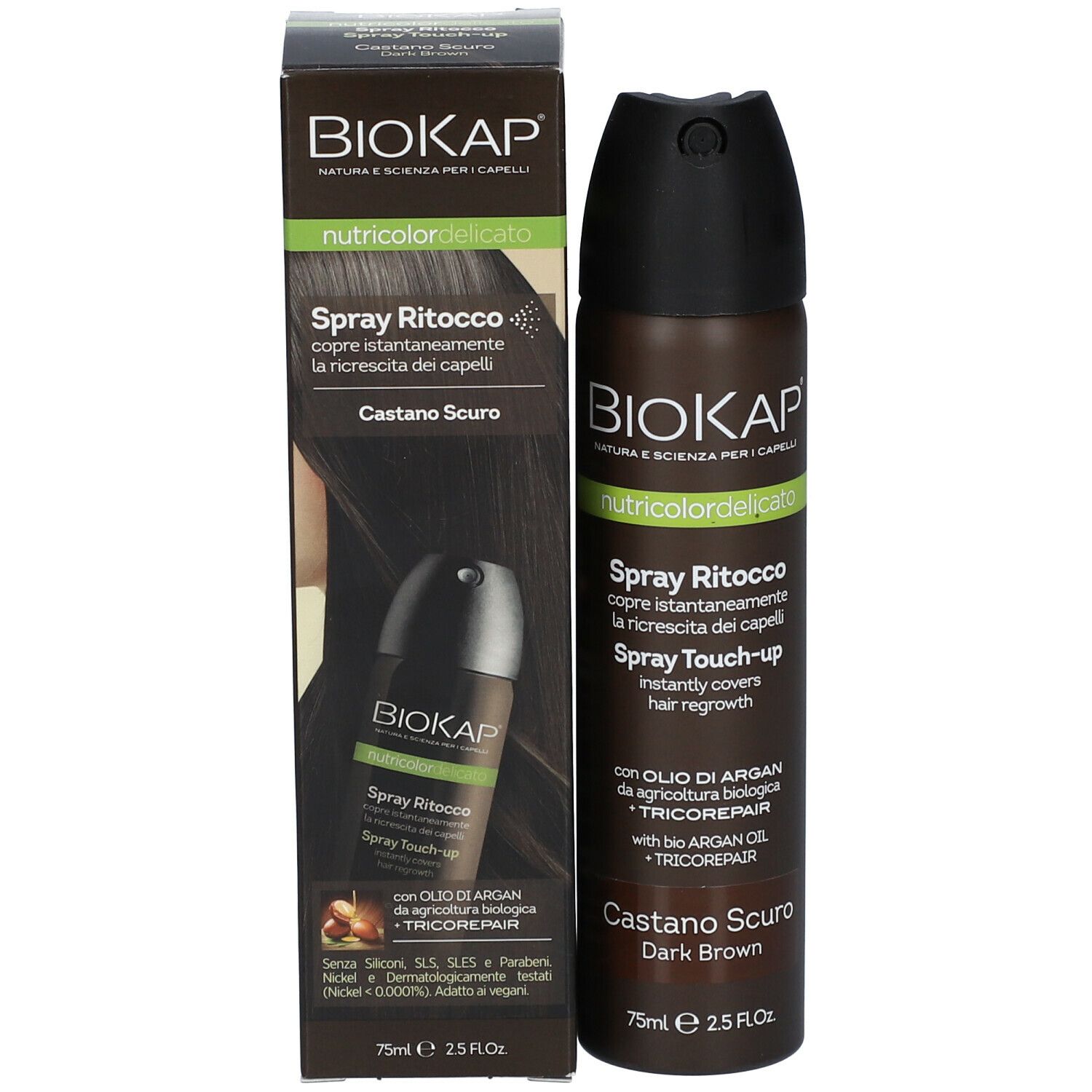 BIOKAP Spray Ritocco, dunkelbraun, 75ml Dose mit Umverpackung.