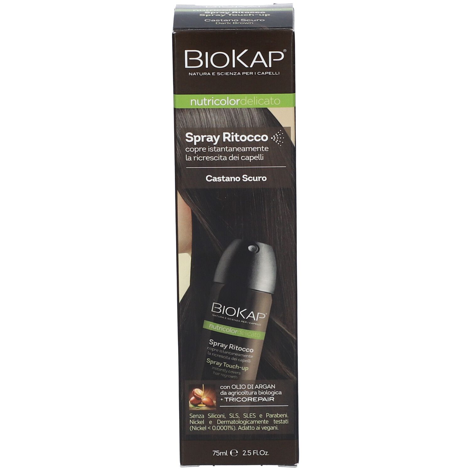 BIOKAP Nutricolor Delicato Spray Ritocco, dunkles Kastanienbraun. 75ml.