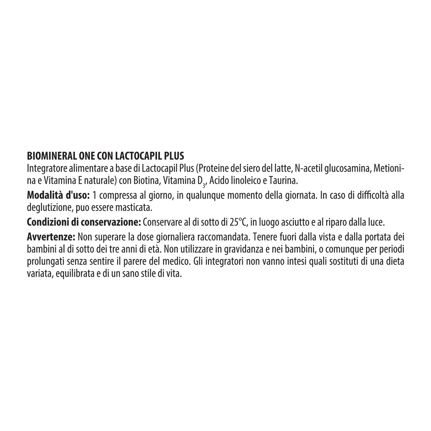 Etichetta con testo. Istruzioni per l'uso e avvertenze. Testo in italiano.