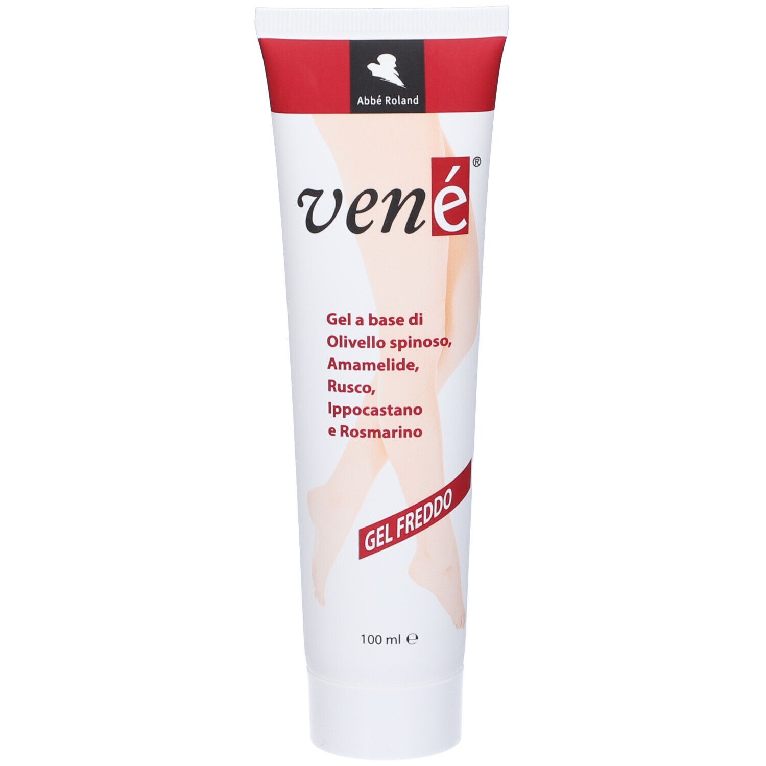 Tubo con tappo rosso. Scritta "vené", "Gel Freddo" e ingredienti.