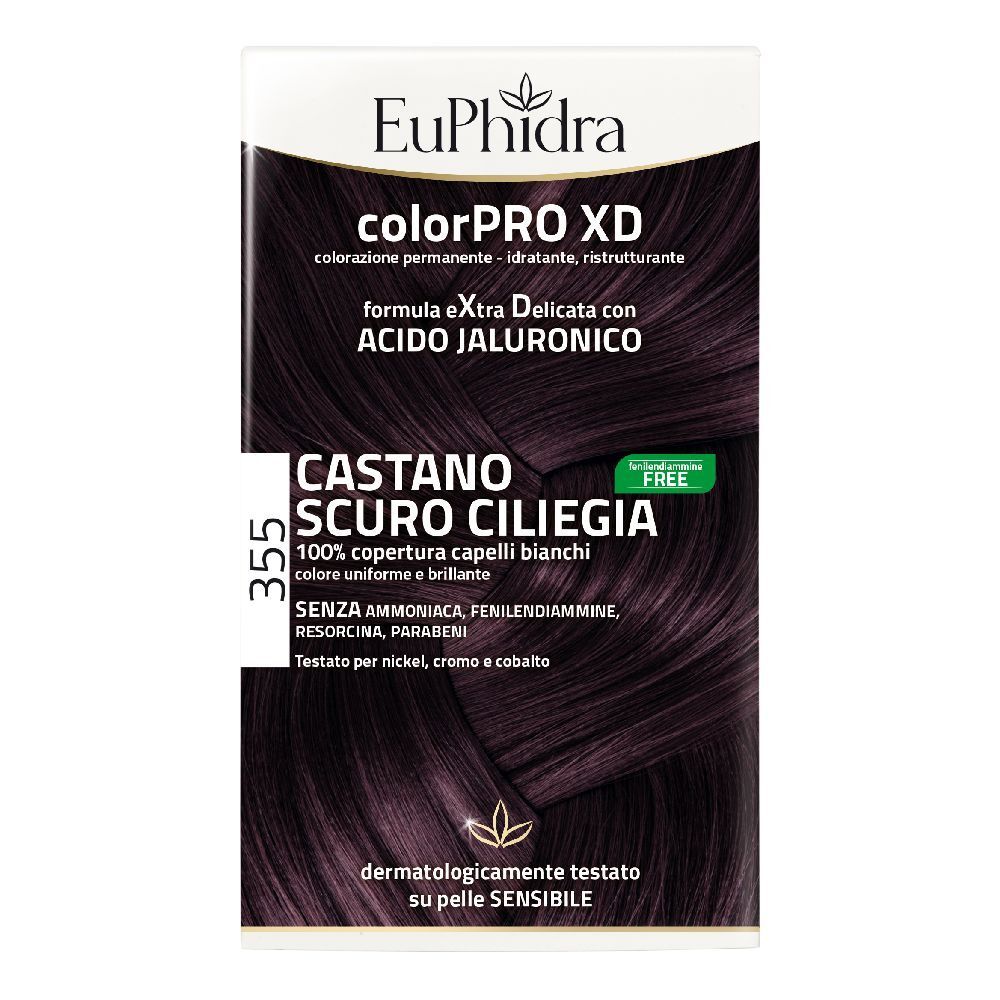 Confezione EuPhidra ColorPRO XD 355 Castano Scuro Ciliegia. Testo e logo del prodotto visibili.